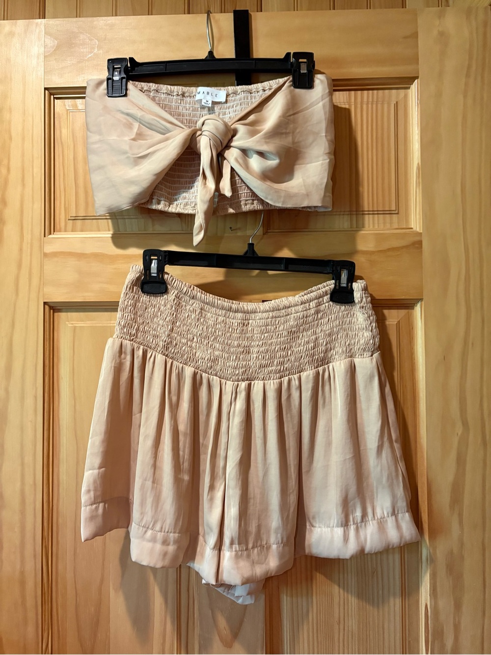 Mable Clothing Gianina Bow Detailed Bra Top and Shorts Set Oatmeal size M